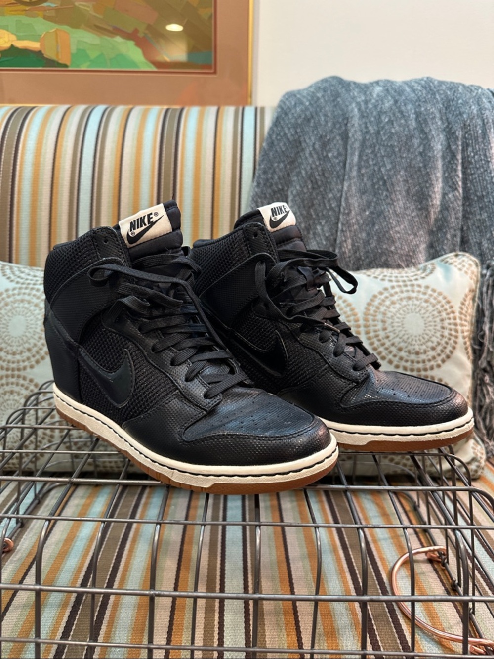 Nike Black High-Top WEDGE Sneakers with White Accent and Gum Outsole